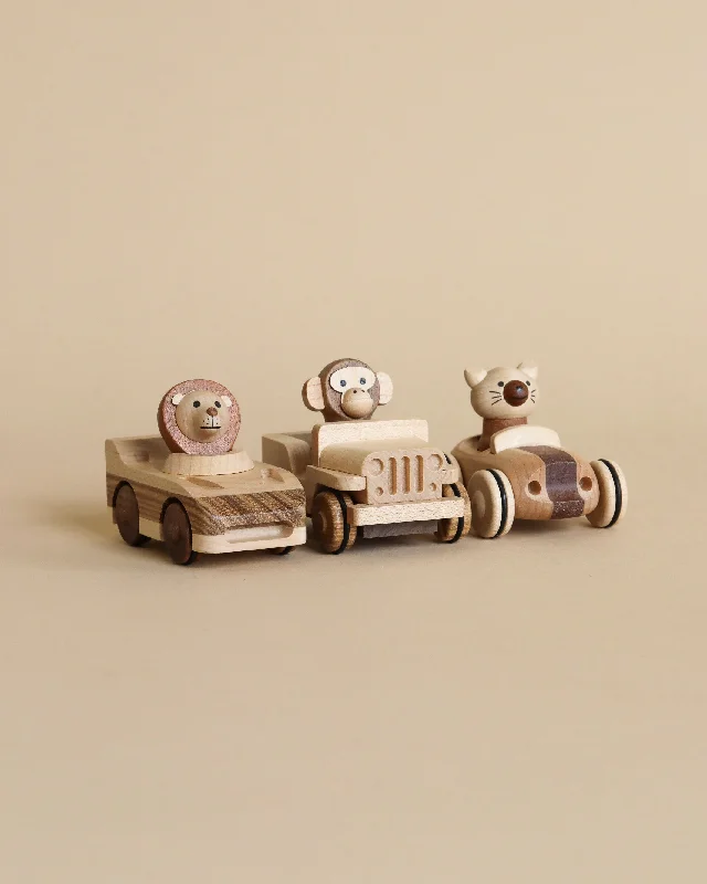 Wooden Animal Pull-Back Car